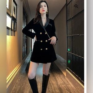 Velvet Black Blazer Dress